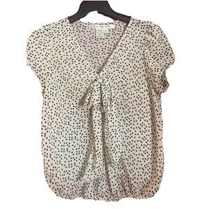 Max Studio Ivory With Tiny Black Hearts Short Sleeve Pullover Blouse Sz Small